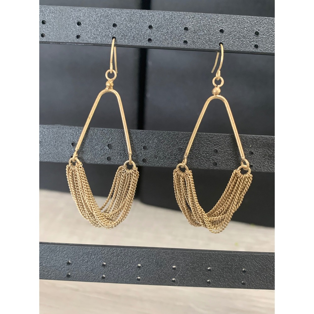 Gold Tone Multi Chain Fringe Dangle Earrings‎ Geometric Teardrop Boho Statement